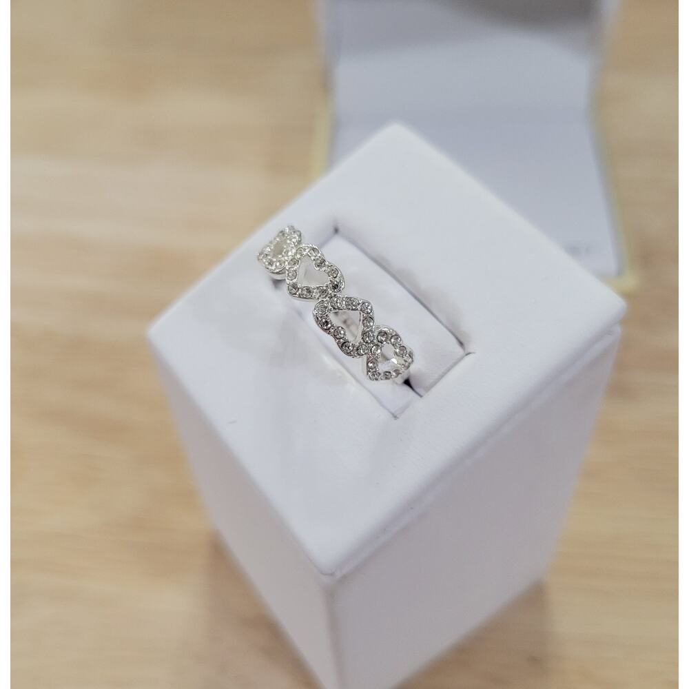 Charter Club Fine Silver Plate Pavé Open Heart Ring Anniversary Gift Size 7 - Picture 4 of 6